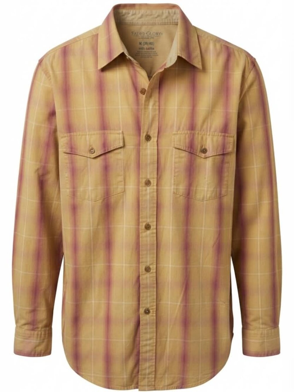 Faded Glory Vintage Plaid Long Sleeve Button-Down Shirt Men's Size Medium M 38/4